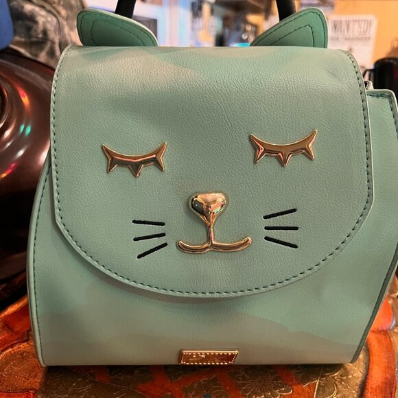 Betsey Johnson new Cat Backpack, Mint Green, Striped  display picture 1